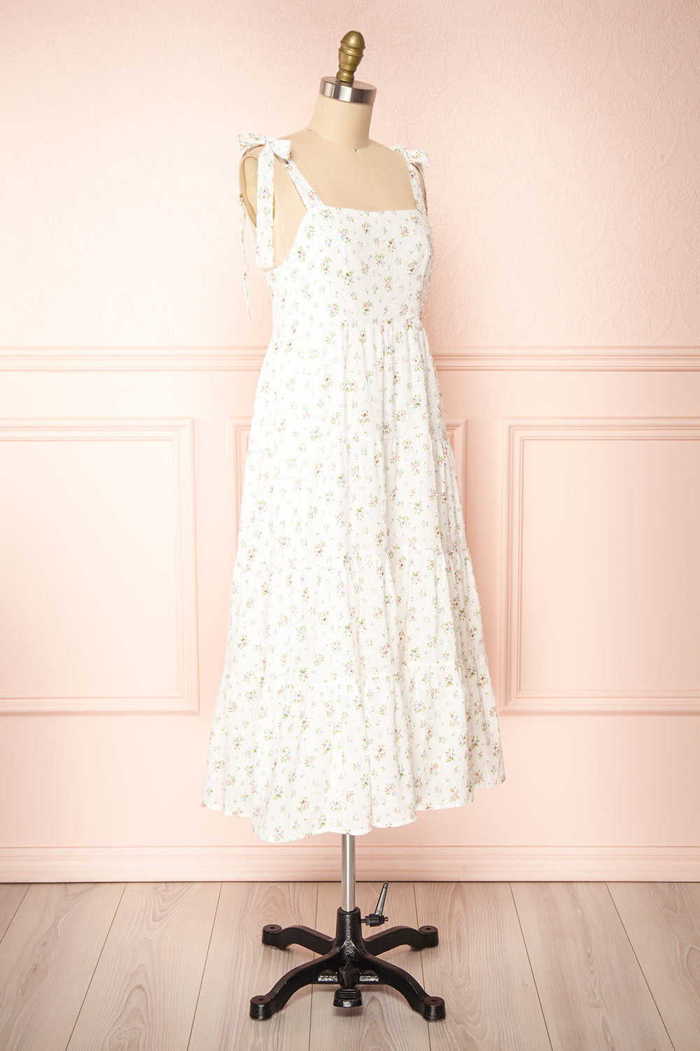 Anadara White Floral Layered Midi Dress | Boutique 1861 side view 