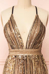 Andra Black Plunging Neckline Sparkling Maxi Dress | Boutique 1861 front close-up