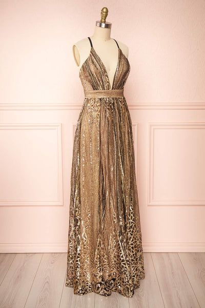 Andra Black Plunging Neckline Sparkling Maxi Dress | Boutique 1861  side view