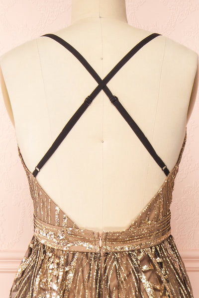 Andra Black Plunging Neckline Sparkling Maxi Dress | Boutique 1861 back close-up
