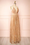 Andra Rose Gold Plunging Neckline Sparkling Maxi Dress | Boutique 1861 side view