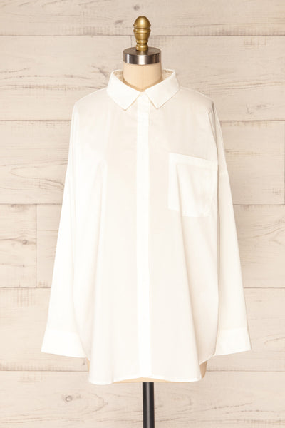 Andrino White Oversized Button-Up Shirt | La petite garçonne front view