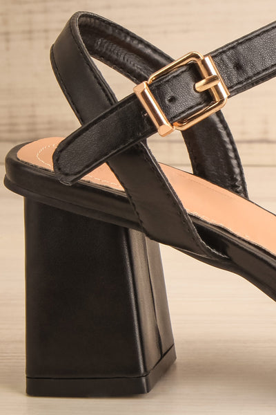 Anelie Black Block Heeled Sandals | La petite garçonne side back close-up