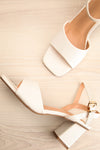 Anelie White Block Heeled Sandals | La petite garçonne flat view