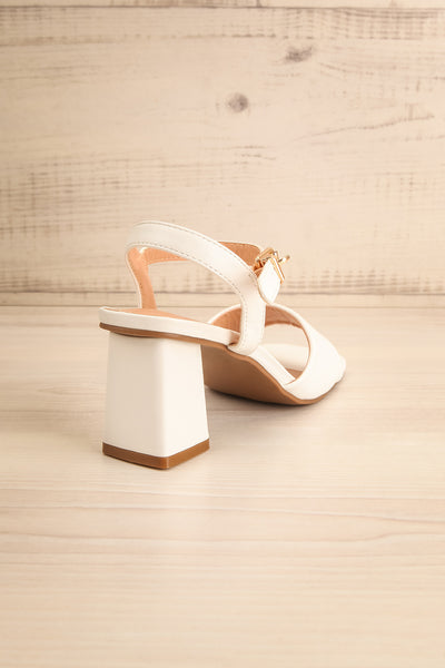 Anelie White Block Heeled Sandals | La petite garçonne back view