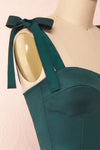 Angelina Emerald Green Satin A-Line Party Dress | Boutique 1861 side close-up