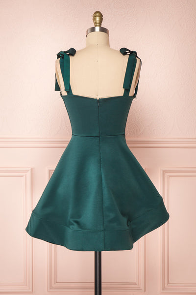 Angelina Emerald Green Satin A-Line Party Dress | Boutique 1861 back view