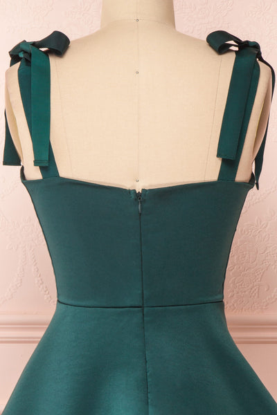 Angelina Emerald Green Satin A-Line Party Dress | Boutique 1861 back close-up
