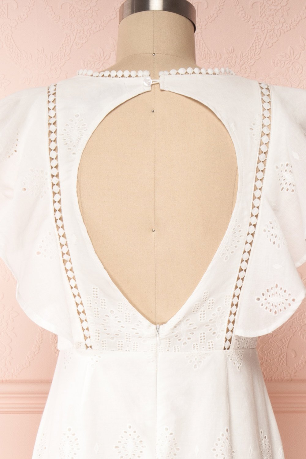 Angeline White Maxi Openwork Bridal Dress back close up | Boudoir 1861