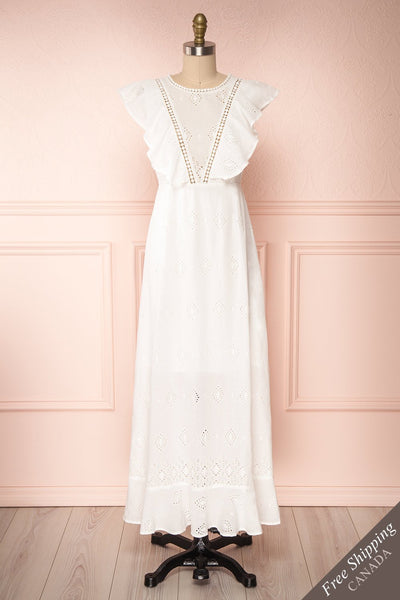 Angeline White Maxi Openwork Bridal Dress front view FS | Boudoir 1861
