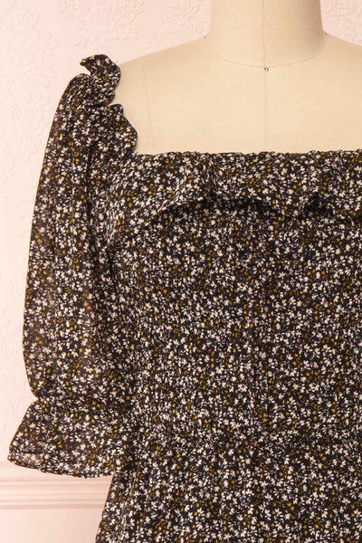 Angie Black Floral Dress | Boutique 1861 front close-up