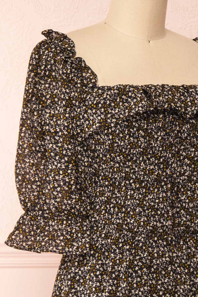 Angie Black Floral Dress | Boutique 1861 side close-up