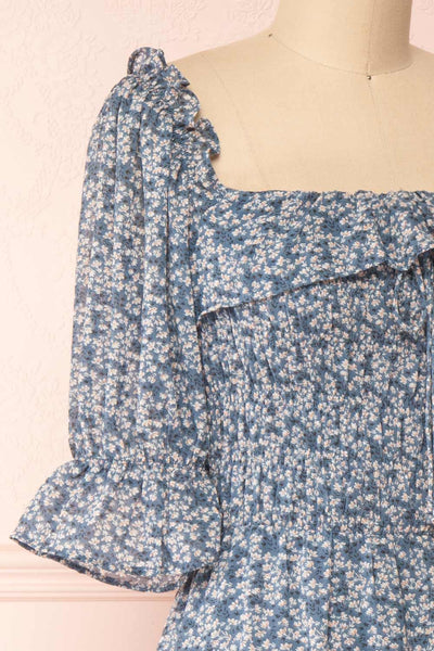 Angie Blue Floral Dress | Boutique 1861 side close-up