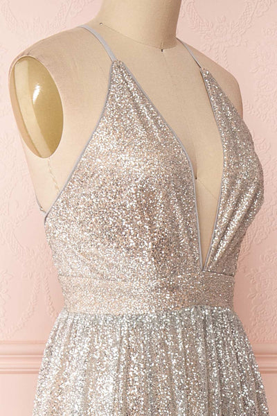 Anice Silver Glittery Dress | Robe Argent | Boutique 1861 side close-up