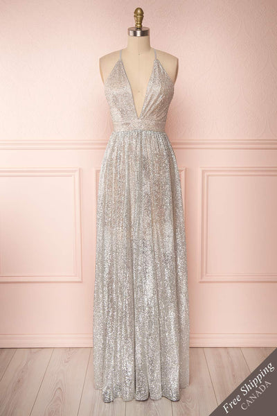 Anice Silver Glittery Dress | Robe Argent | Boutique 1861 front view
