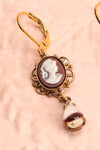 Anicette Ting Brown & Gold Cameo Pendant Earrings close-up | Boutique 1861