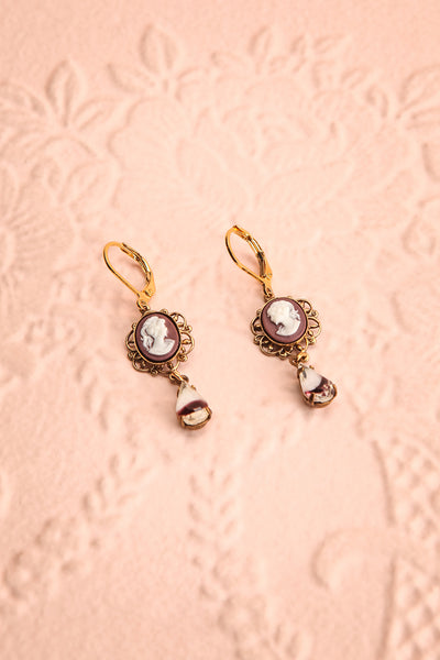 Anicette Ting Brown & Gold Cameo Pendant Earrings | Boutique 1861