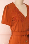 Anichka Orange Midi Dress w/ Buttons | Boutique 1861 side close-up