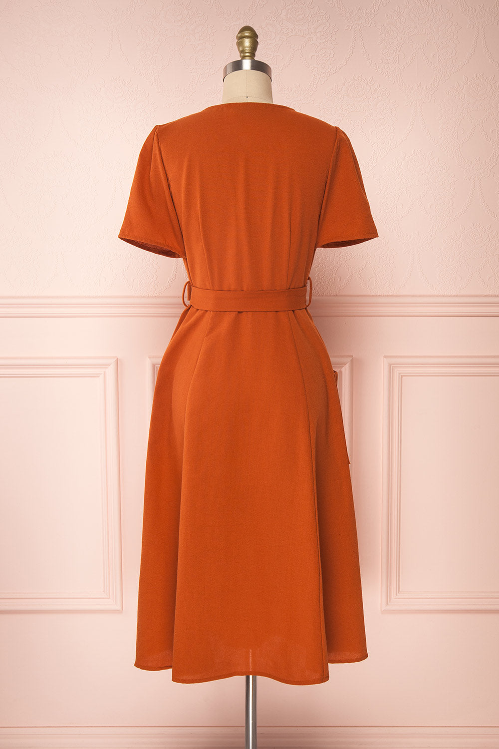 Anichka Orange Midi Dress w/ Buttons | Boutique 1861 back view 