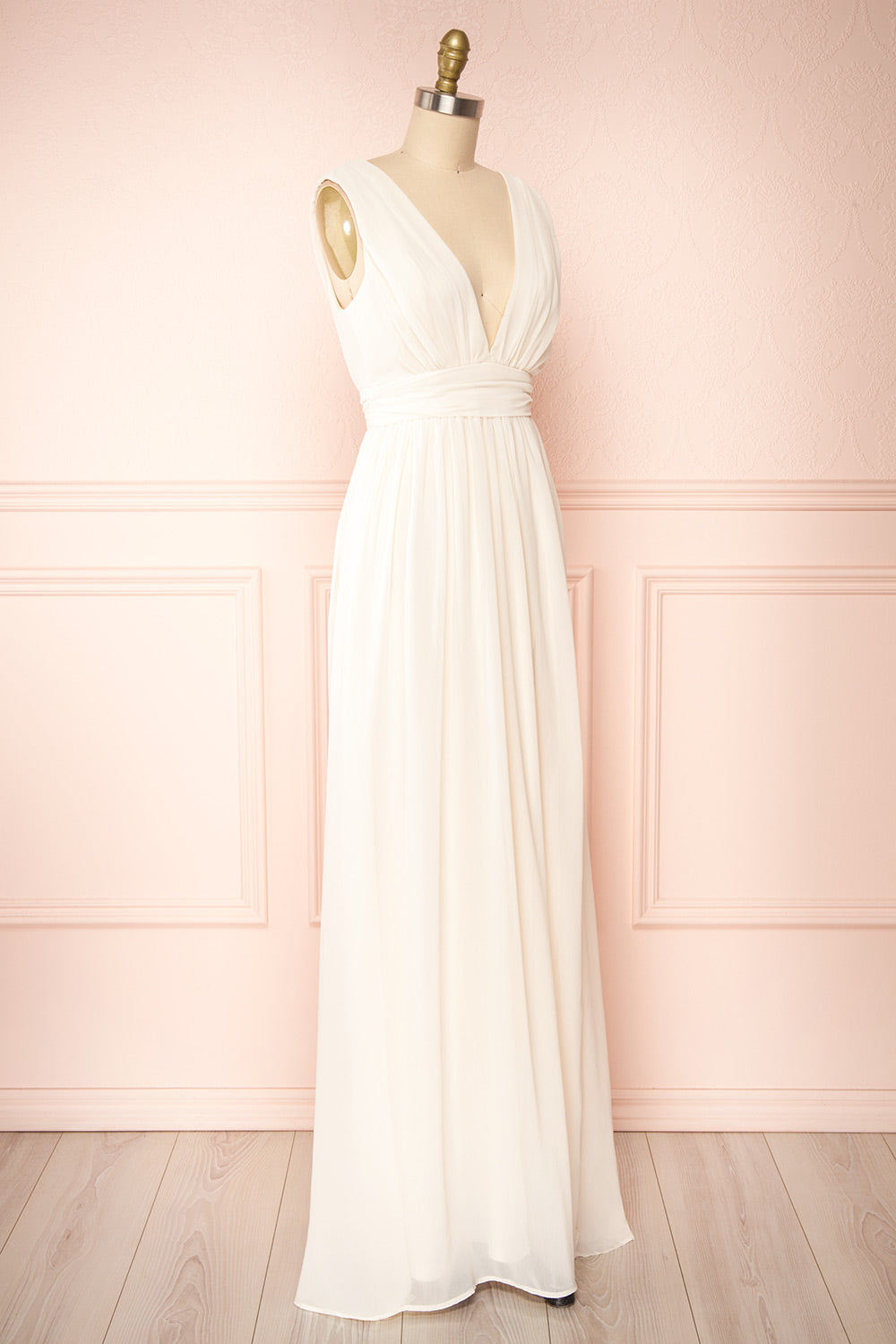 Animos Cream V-Neck Maxi Dress | Boudoir 1861 side view