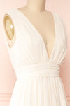 Animos Cream V-Neck Maxi Dress | Boudoir 1861 side close-up