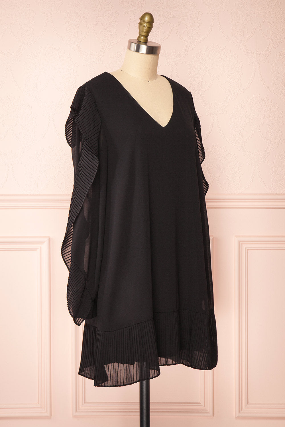 Anisha Black Wide Long Sleeve Dress w/ Frills | Boutique 1861 side view 