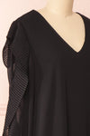 Anisha Black Wide Long Sleeve Dress w/ Frills | Boutique 1861 side close-up