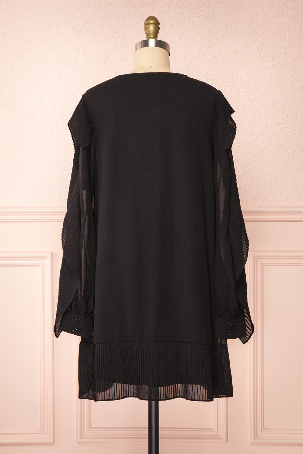 Anisha Black Wide Long Sleeve Dress w/ Frills | Boutique 1861 back view 