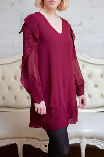 Anisha Burgundy Long Sleeve Dress w/ Frills | Boutique 1861 model
