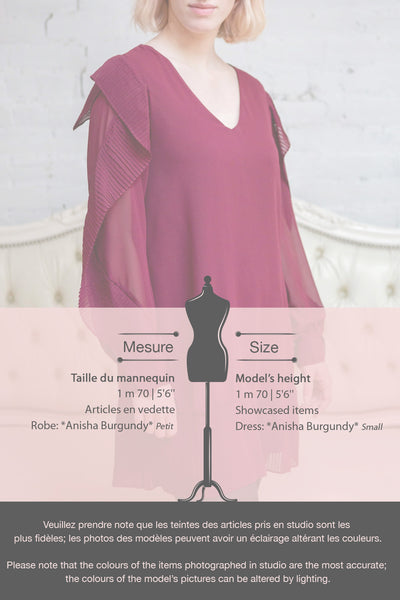 Anisha Burgundy Long Sleeve Dress w/ Frills | Boutique 1861 fiche