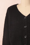 Anja Black Fuzzy Knit Button-Up Cardigan | Boutique 1861 front close-up