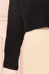 Anja Black Fuzzy Knit Button-Up Cardigan | Boutique 1861 bottom close-up