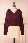Anja Burgundy Fuzzy Knit Button-Up Cardigan | Boutique 1861 front view