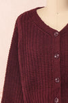 Anja Burgundy Fuzzy Knit Button-Up Cardigan | Boutique 1861 front close-up