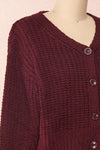 Anja Burgundy Fuzzy Knit Button-Up Cardigan | Boutique 1861 side close-up