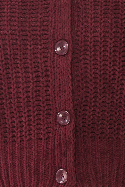 Anja Burgundy Fuzzy Knit Button-Up Cardigan | Boutique 1861 fabric detail