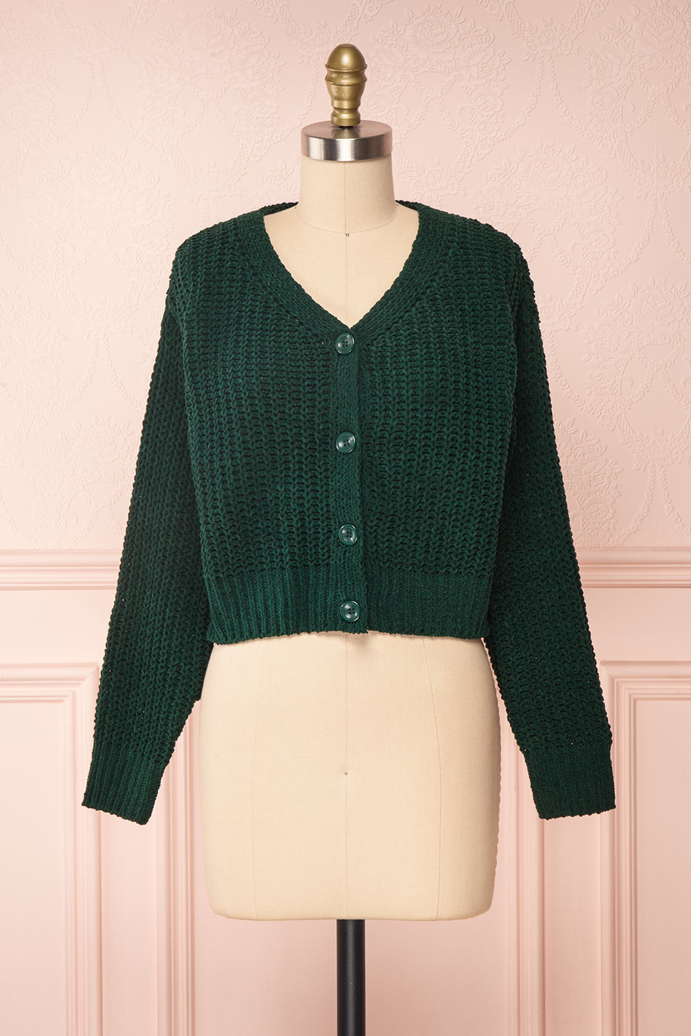 Anja Green Fuzzy Knit Button-Up Cardigan | Boutique 1861 front view 