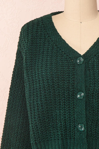 Anja Green Fuzzy Knit Button-Up Cardigan | Boutique 1861 front close-up