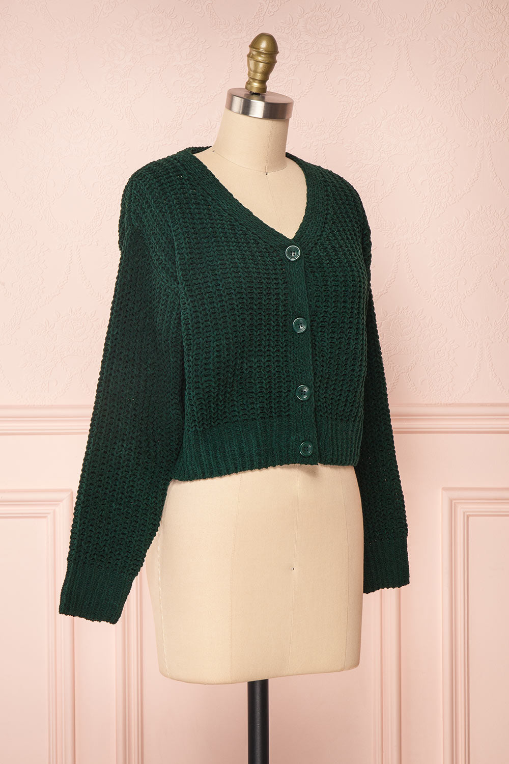 Anja Green Fuzzy Knit Button-Up Cardigan | Boutique 1861 side view 