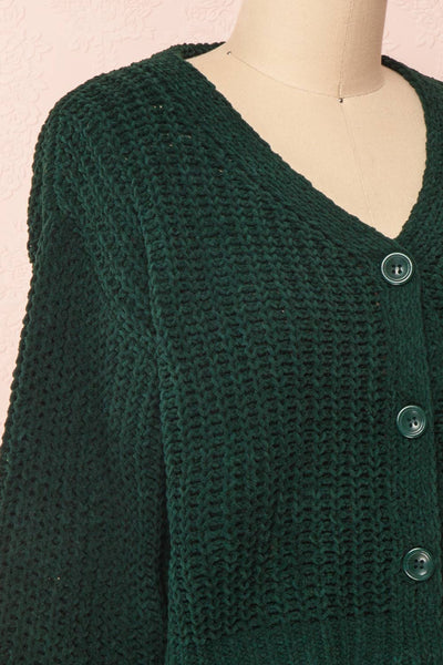 Anja Green Fuzzy Knit Button-Up Cardigan | Boutique 1861 side close-up