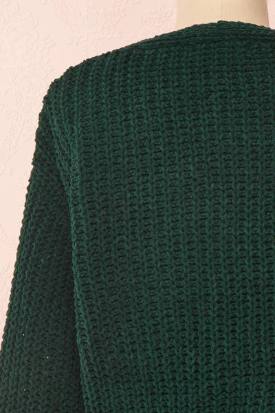 Anja Green Fuzzy Knit Button-Up Cardigan | Boutique 1861 back close-up