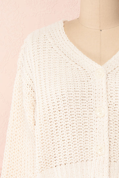Anja Ivory Fuzzy Knit Button-Up Cardigan | Boutique 1861 front close-up