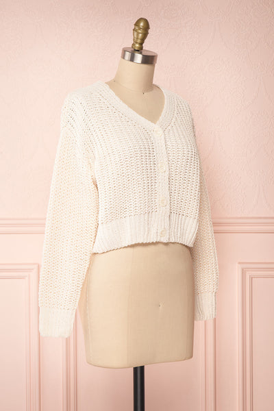 Anja Ivory Fuzzy Knit Button-Up Cardigan | Boutique 1861 side view