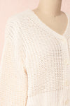 Anja Ivory Fuzzy Knit Button-Up Cardigan | Boutique 1861 side close-up