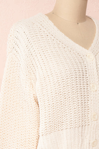Anja Ivory Fuzzy Knit Button-Up Cardigan | Boutique 1861 side close-up