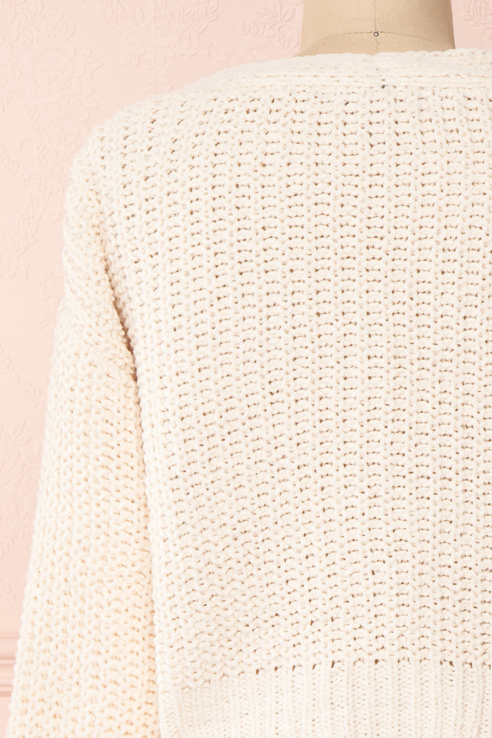 Anja Ivory Fuzzy Knit Button-Up Cardigan | Boutique 1861 back close-up
