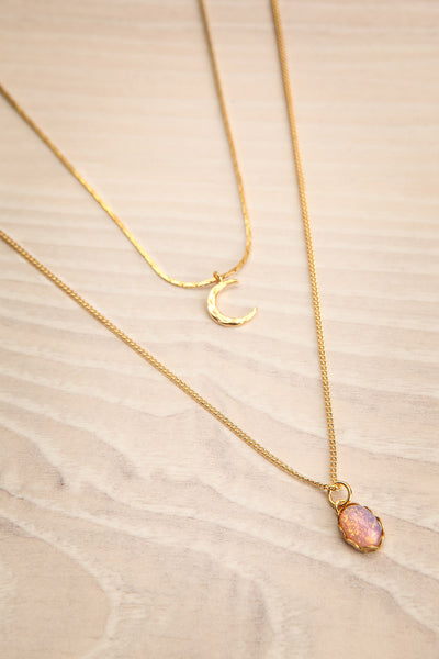 Ann Blyth Golden & Blush Pendant Necklace flat close-up | Boutique 1861