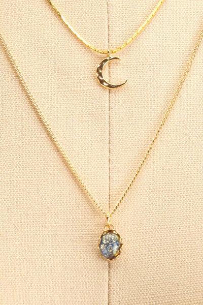 Ann Blyth Navy Gold Pendant Necklace | Boutique 1861 close-up