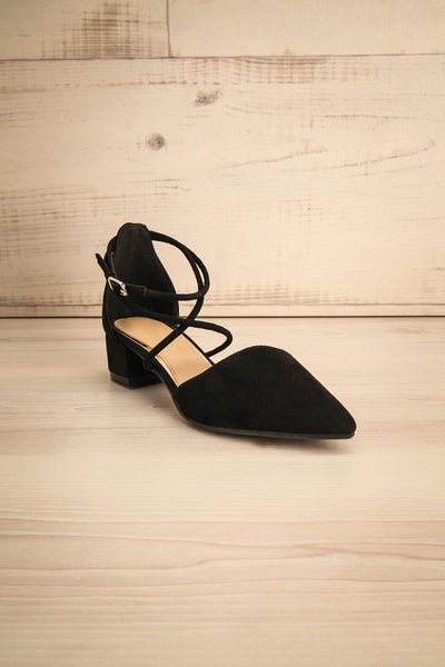 Annagh - Black suede low heeled shoes