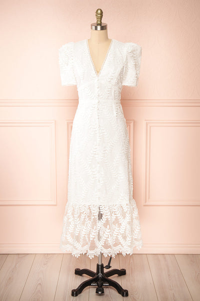 Annais White Midi Dress w/ Shimmery Embroidery | Boutique 1861 front view